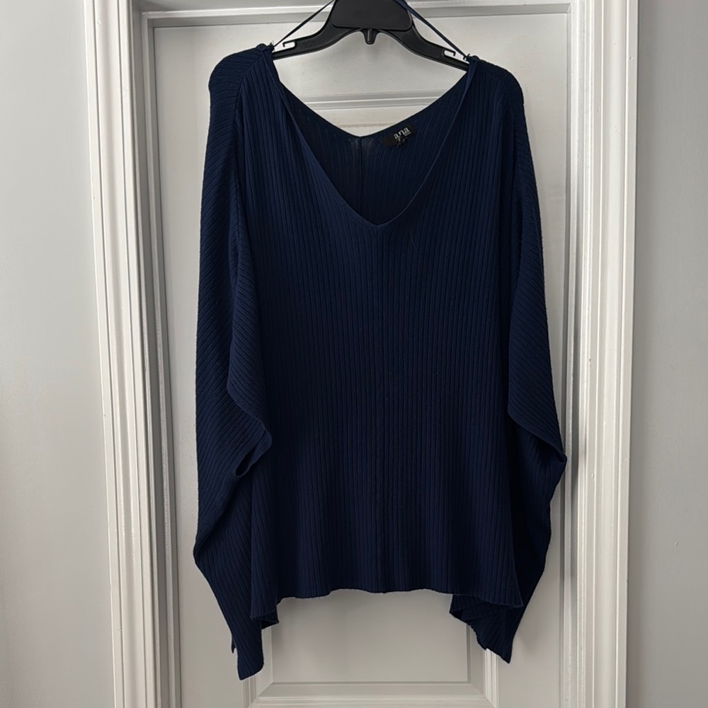 a.n.a Deep Blue Ribbed V-Neck Poncho (L)